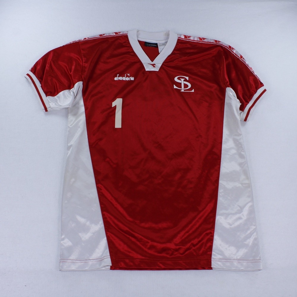 Vintage Diadora Soccer Jersey Red White Embroidered Size Medium M Number 1